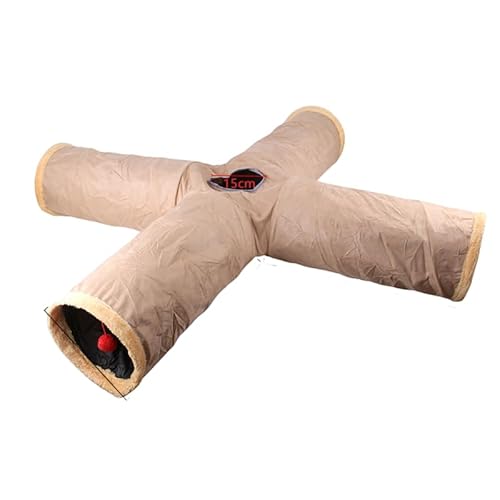Faltbarer Katzentunnel für den Winter, Wildleder, für Welpen, Kaninchen, Spiel, Jagd, Versteck, interaktives Bett-Spielzeug auf 2 Arten, 3 Möglichkeiten, Kreuz-Tunnel, Khaki von DEJIN